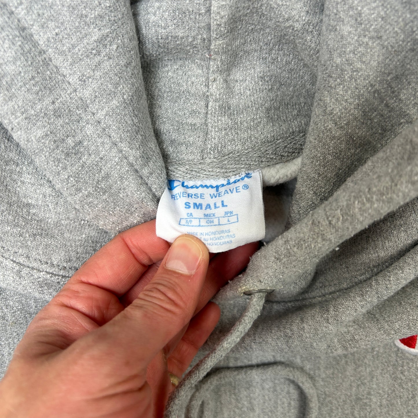 Vintage Champion Grey Embroidered Hoodie Sweatshirt - S
