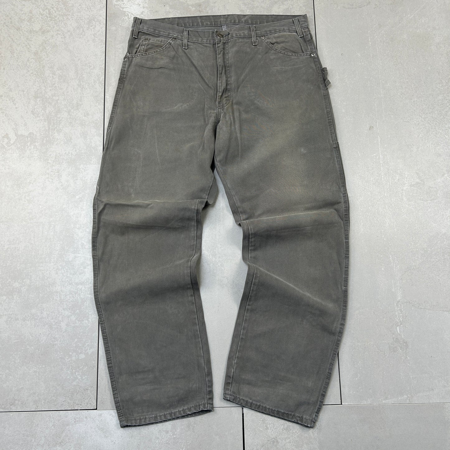 Vintage Dickies Workwear Carpenter Baggy Grey Khaki Trousers - 38