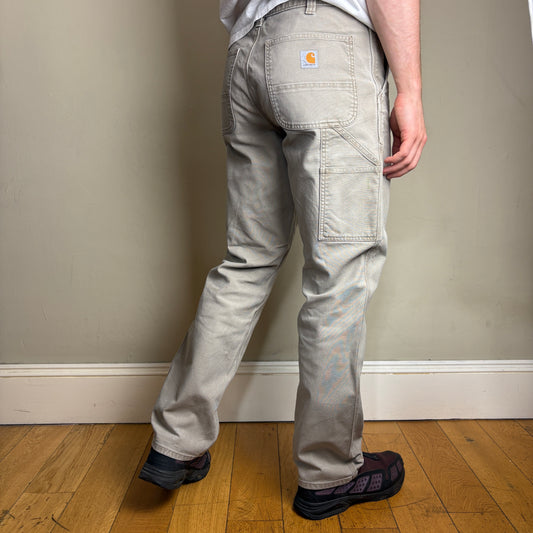 Vintage Carhartt Cream Brown Workwear Carpenter Baggy Trousers - 33R