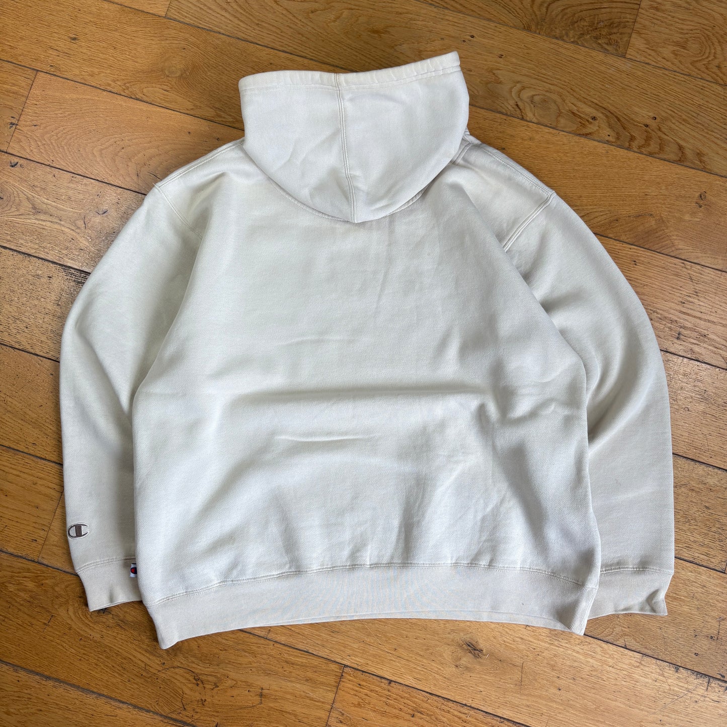 Vintage Champion Boxy Heavyweight Cream Hoodie Embroidered Sweatshirt - L