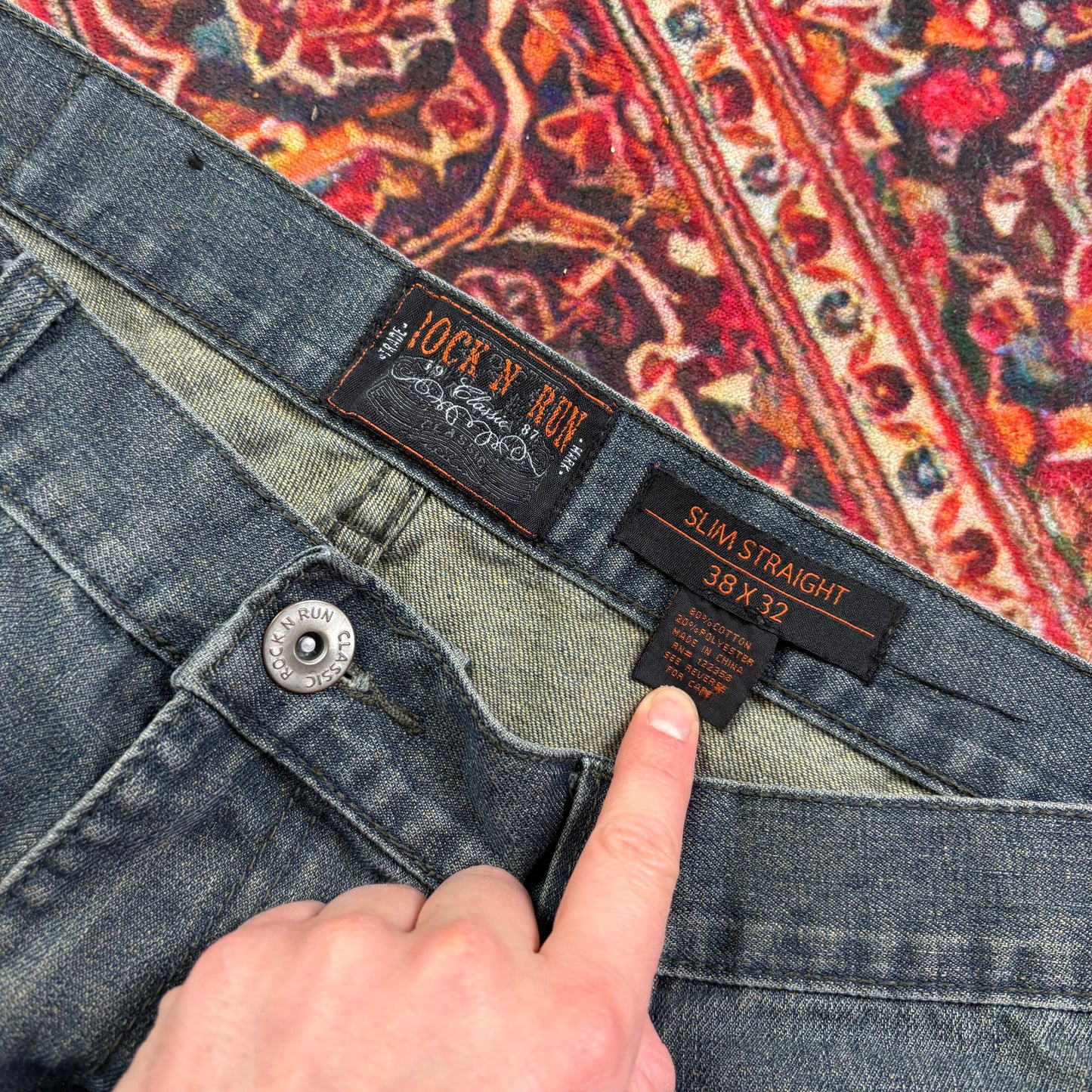 Vintage Blue Grey Y2K Hip Hop Straight Jeans - 38