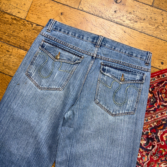 Vintage Embroidered Hip Hop Blue Baggy Shorts Jorts - 36