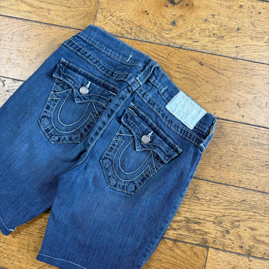 Vintage True Religion Blue Embroidered Y2K Shorts Jorts - 28