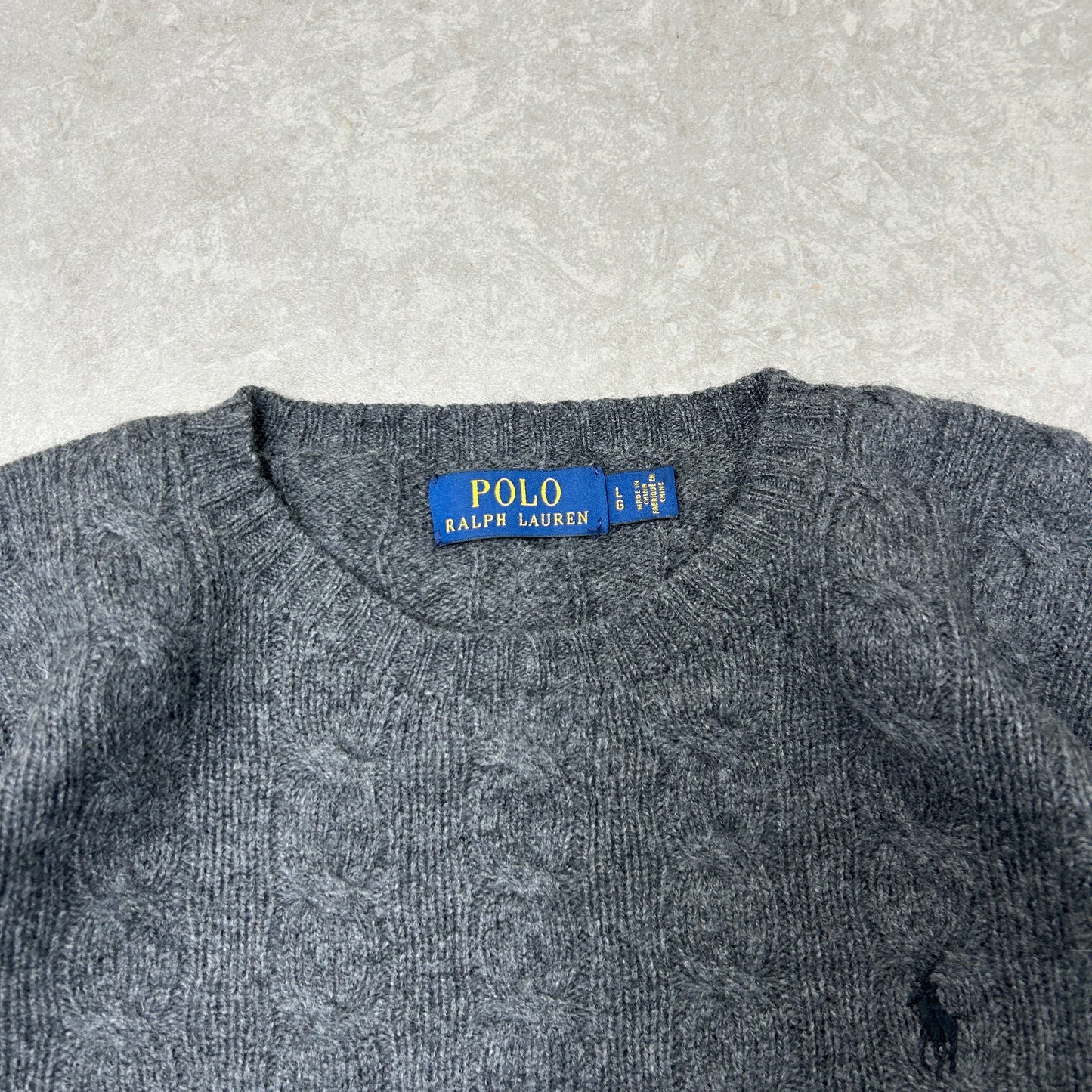 Vintage Ralph Lauren Cable Grey Knit Jumper - L