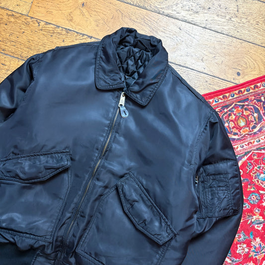 Vintage Black Bomber Aviator Puffer Jacket - M