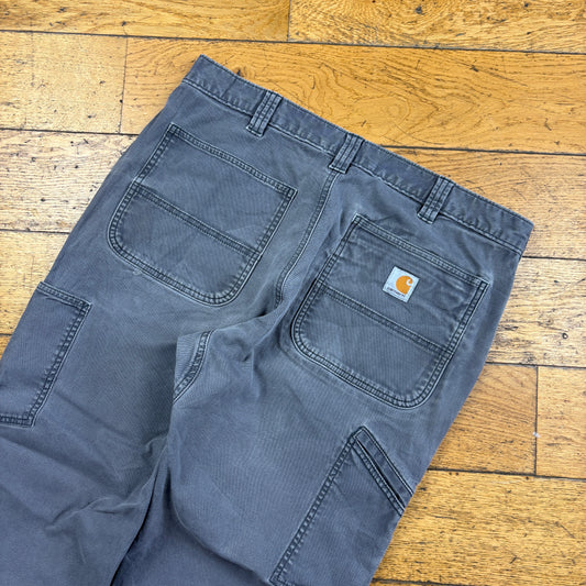 Vintage Carhartt Grey Double Knee Workwear Carpenter Baggy Trousers - 36