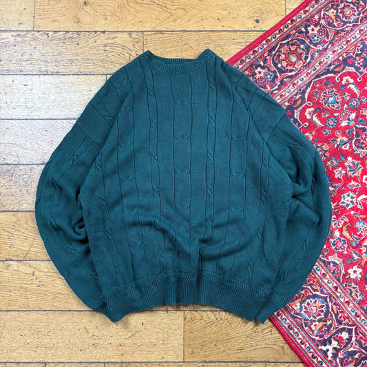 Vintage Nautica Green Cable Knit Jumper - M