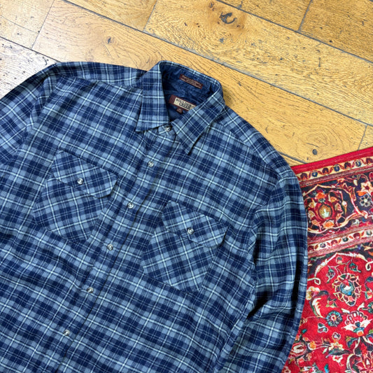 Vintage Blue Check Flannel Shirt - M