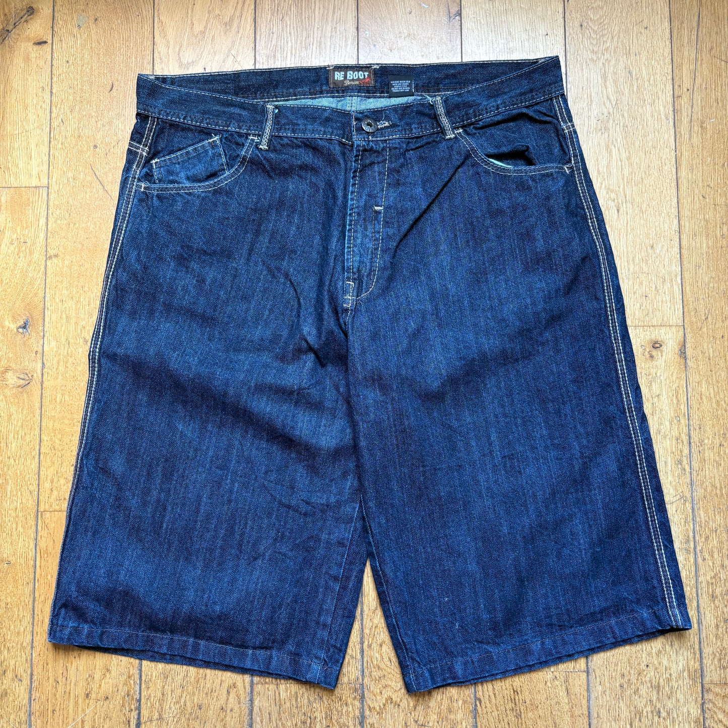 Vintage Embroidered Hip Hop Baggy Navy Shorts Jorts - 40