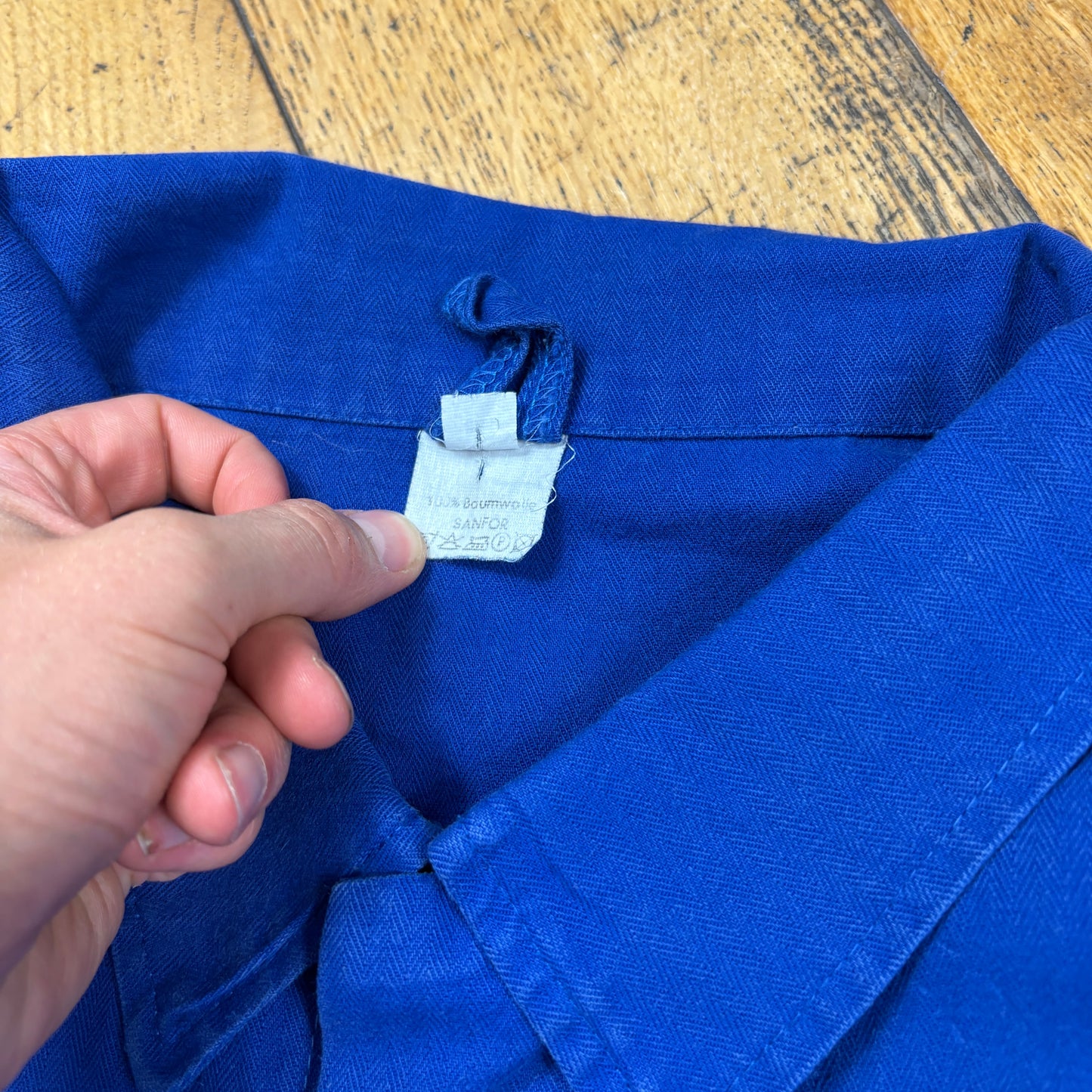 Vintage French Chore Workwear Jacket Blue Overcoat - L