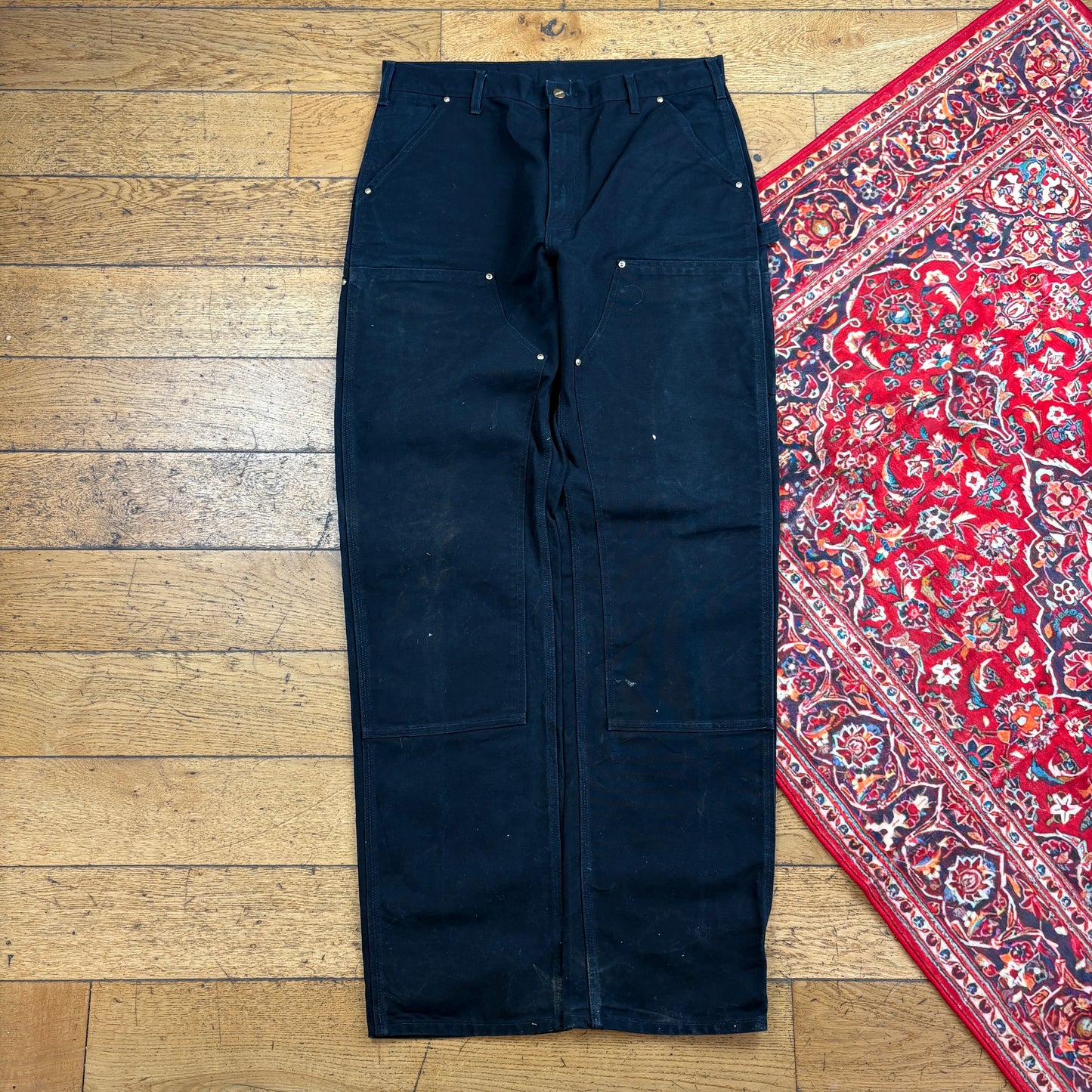 Vintage Carhartt Black Double Knee Workwear Carpenter Baggy Trousers - 36