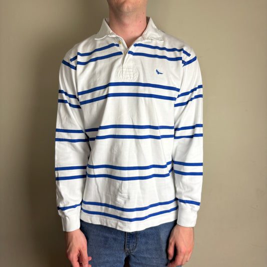 Vintage Winston White Blue Stripe Rugby Polo Shirt - L