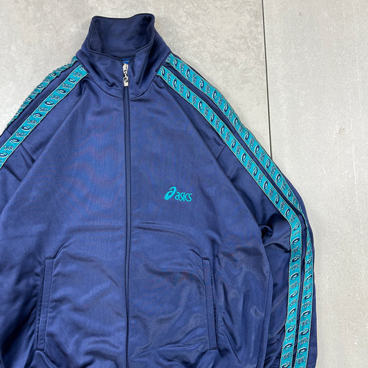 Vintage 90s Asics Navy Tracksuit Track Shell Windbreaker Jacket - M
