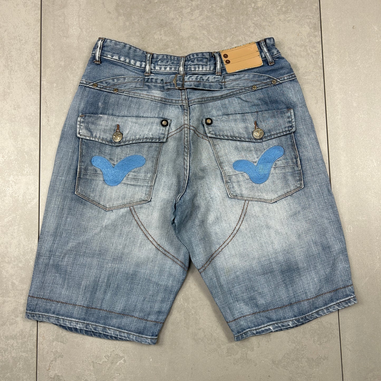 Vintage Voi jeans Embroidered Hip Hop Baggy Blue Shorts Jorts - 31