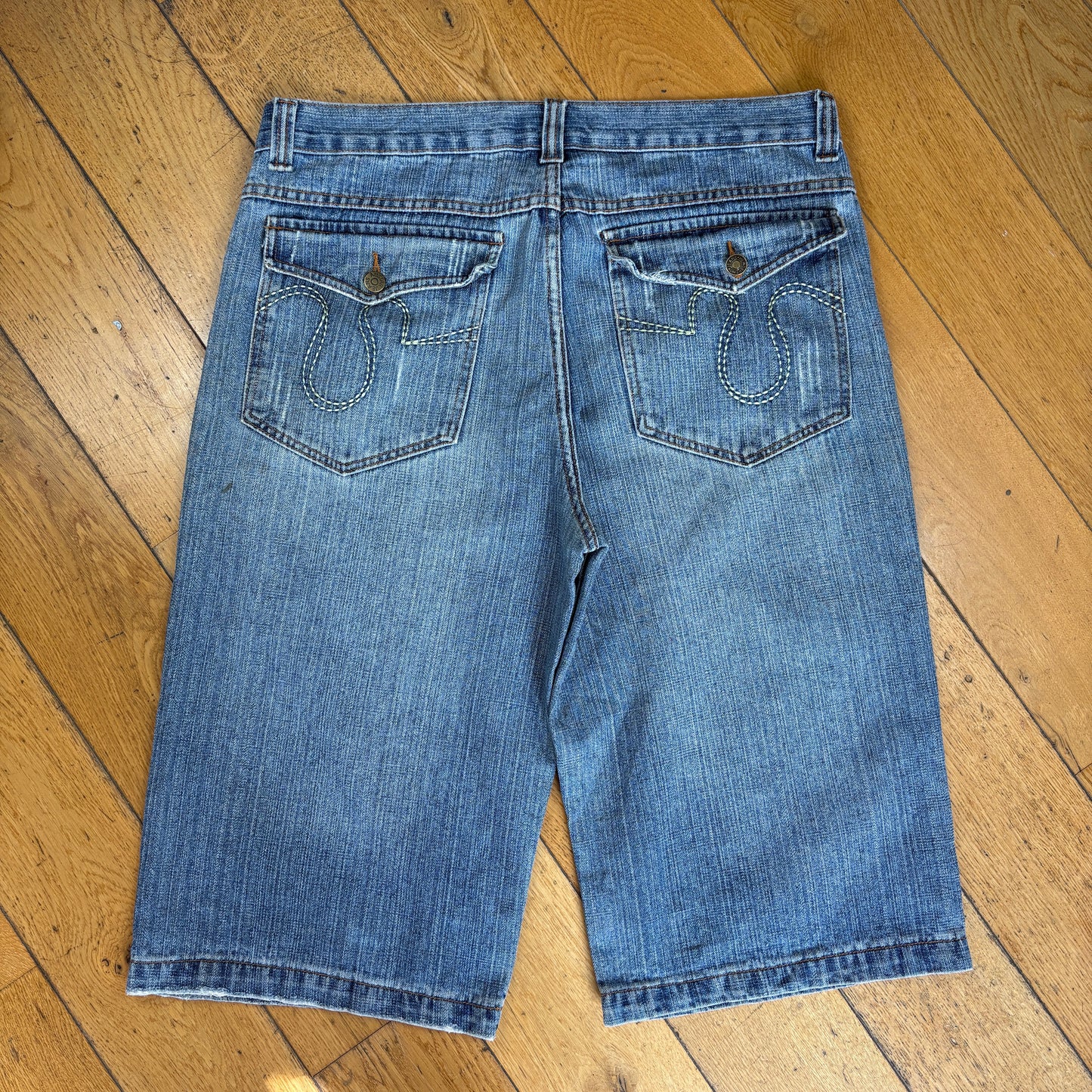 Vintage Embroidered Hip Hop Blue Baggy Shorts Jorts - 36