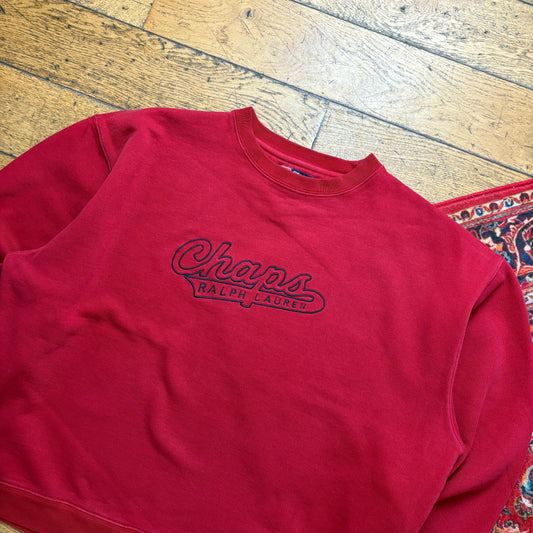 Vintage Chaps Ralph Lauren Red Embroidered Sweatshirt - 2XL