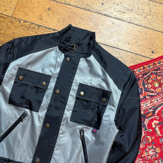 Vintage Black Grey Nylon Biker Cropped Jacket - S