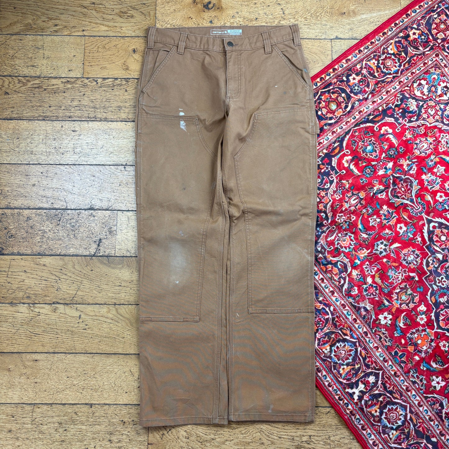 Vintage Carhartt Brown Double Knee Workwear Carpenter Baggy Trousers - 33