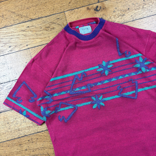 Vintage 90s Pattern Pink Graphic T-Shirt - XL