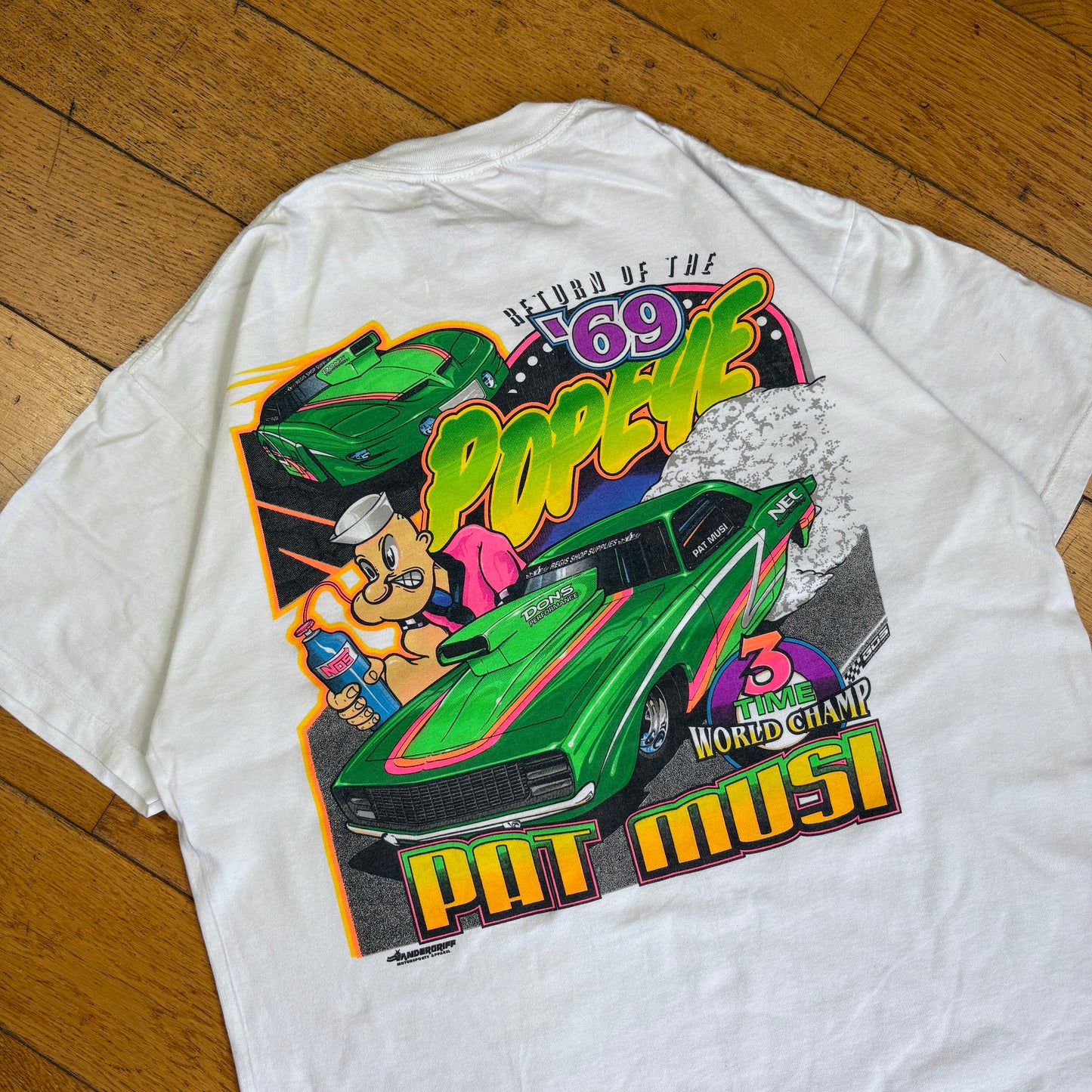 Vintage 90s Popeye Car White Single Stitch Graphic T-Shirt - L