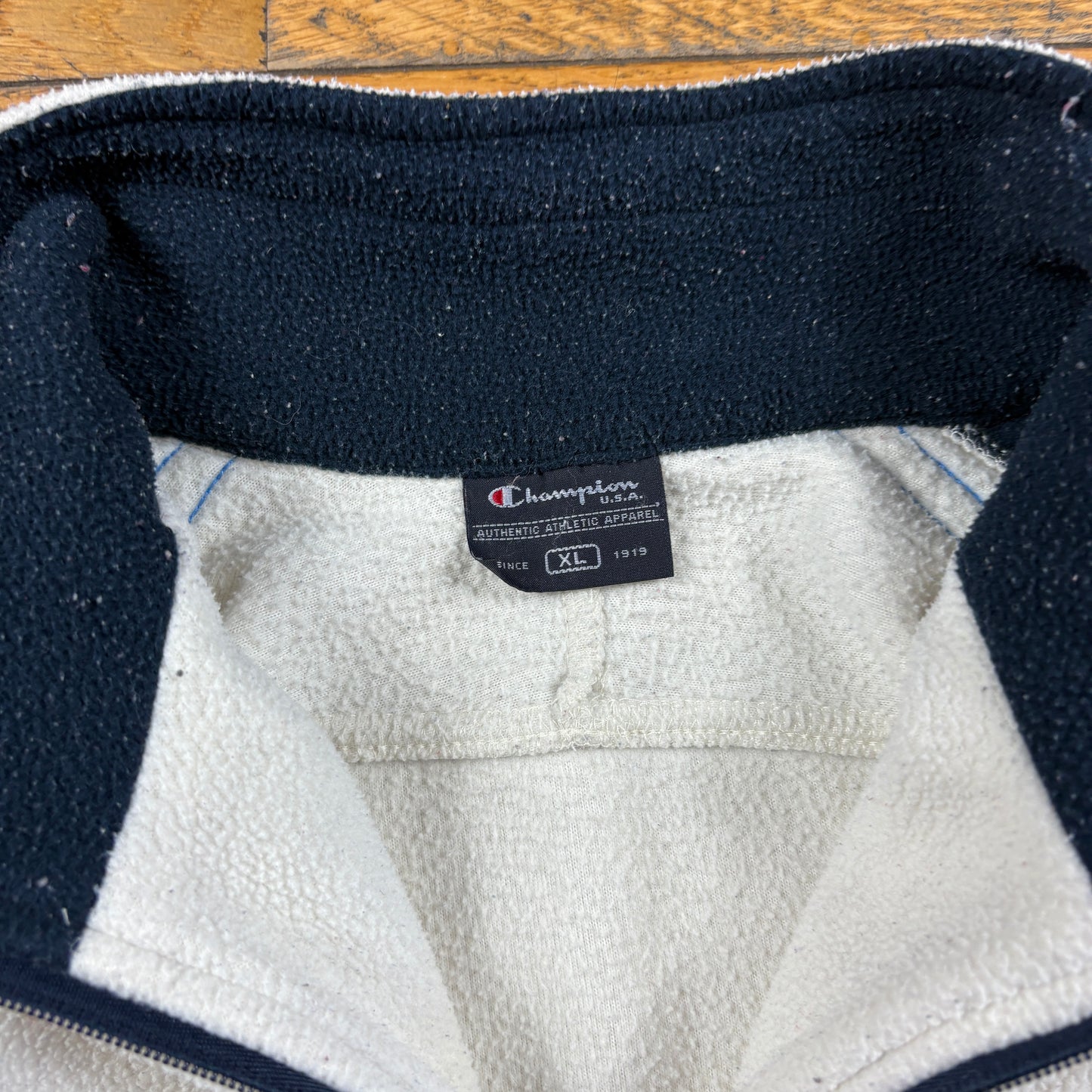 Vintage Champion Cream Zip Embroidered Fleece Sweatshirt - XL