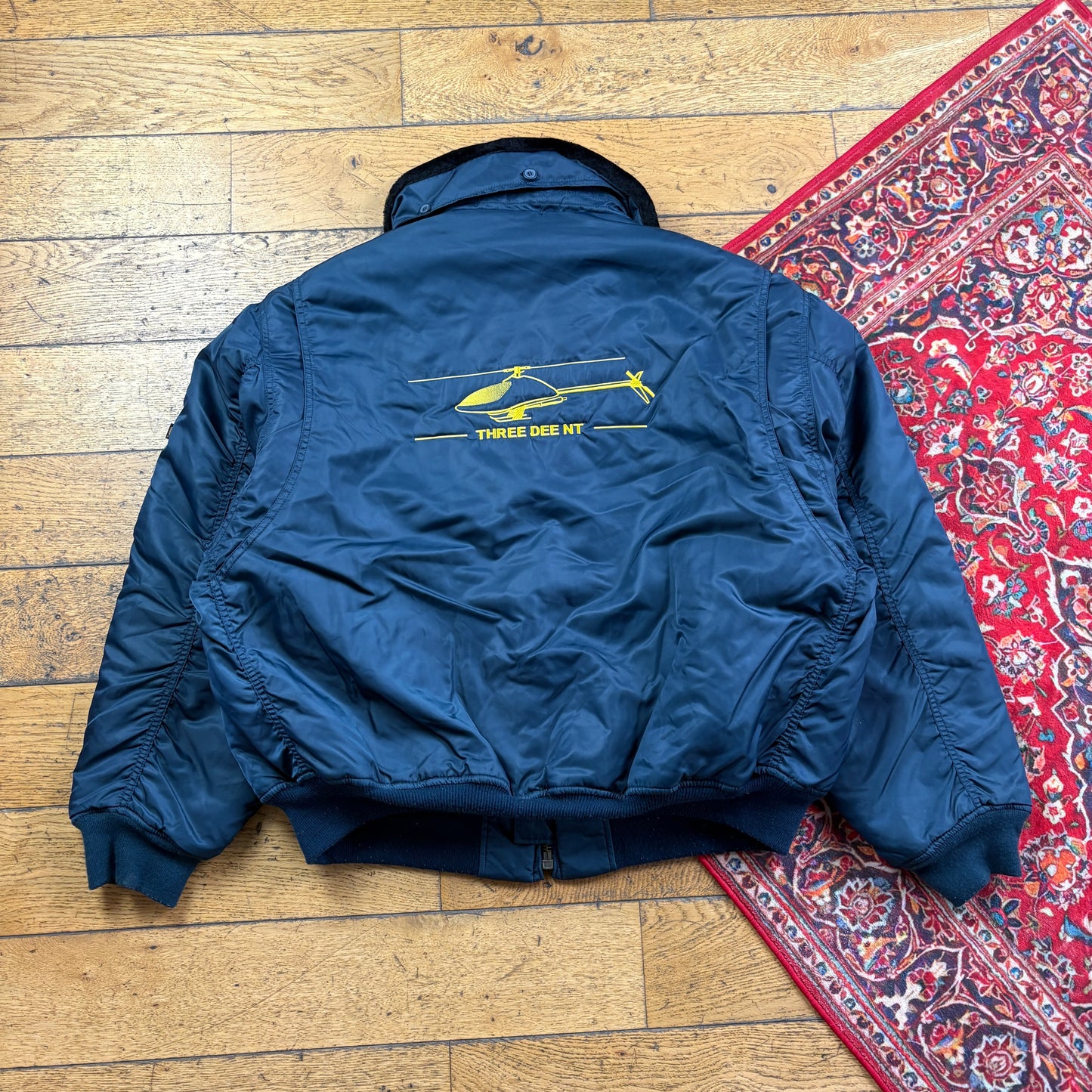 Vintage Navy Embroidered Pilot Aviator Bomber Jacket - 2XL