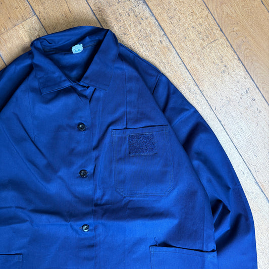 Vintage French Chore Workwear Jacket Blue Overcoat - L