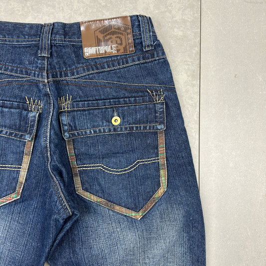 Vintage Southpole Embroidered Denim Hip Hop Skater Dark Blue Baggy Jeans - 32