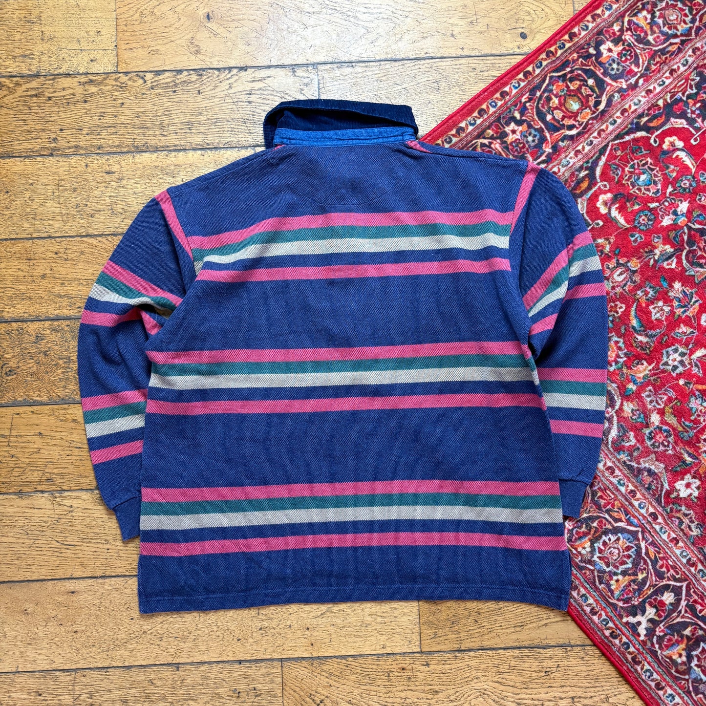 Vintage 90s Slam Stripe Navy Rugby Polo Shirt - L