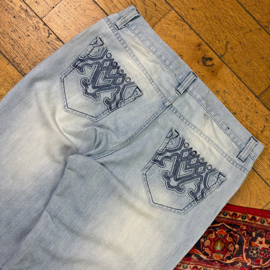 Vintage Avirex Blue Embroidered Y2K Hip Hop Baggy Jeans - 36