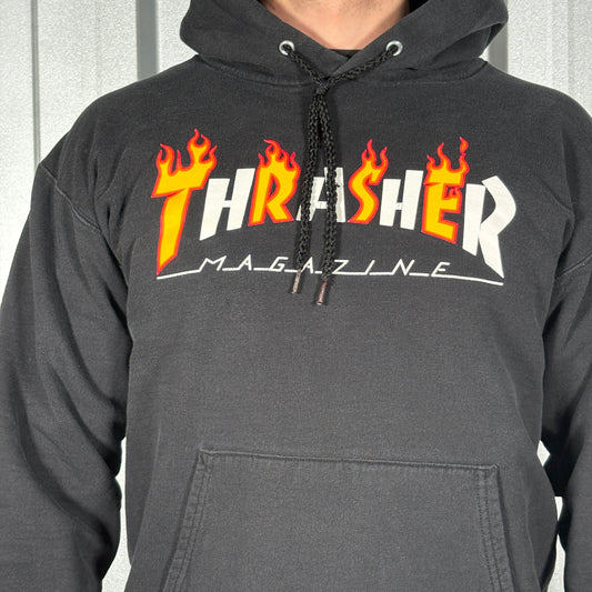 Thrasher Black Skate Flames Hoodie Sweatshirt - S
