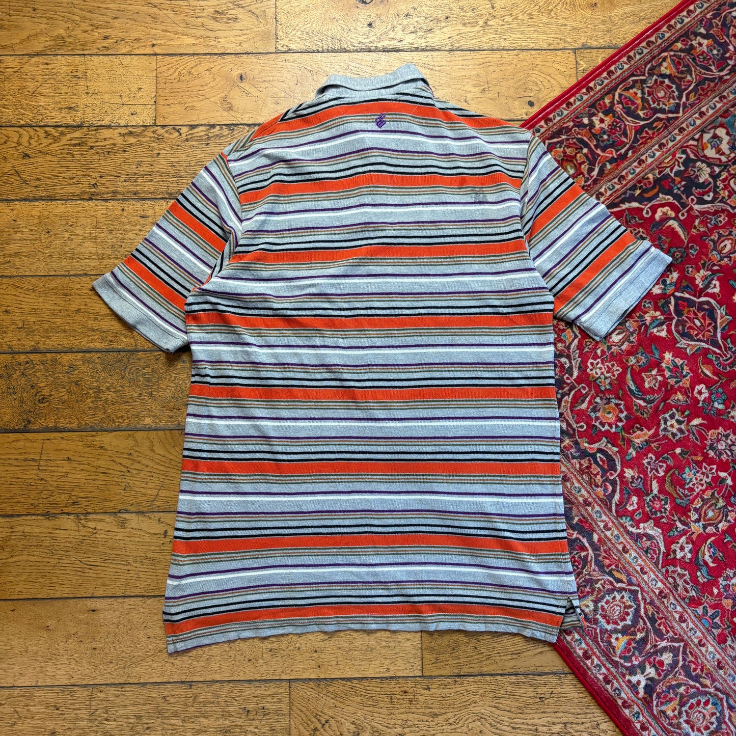 Vintage Rocawear Grey Orange Stripe Hip Hop Polo Shirt - L