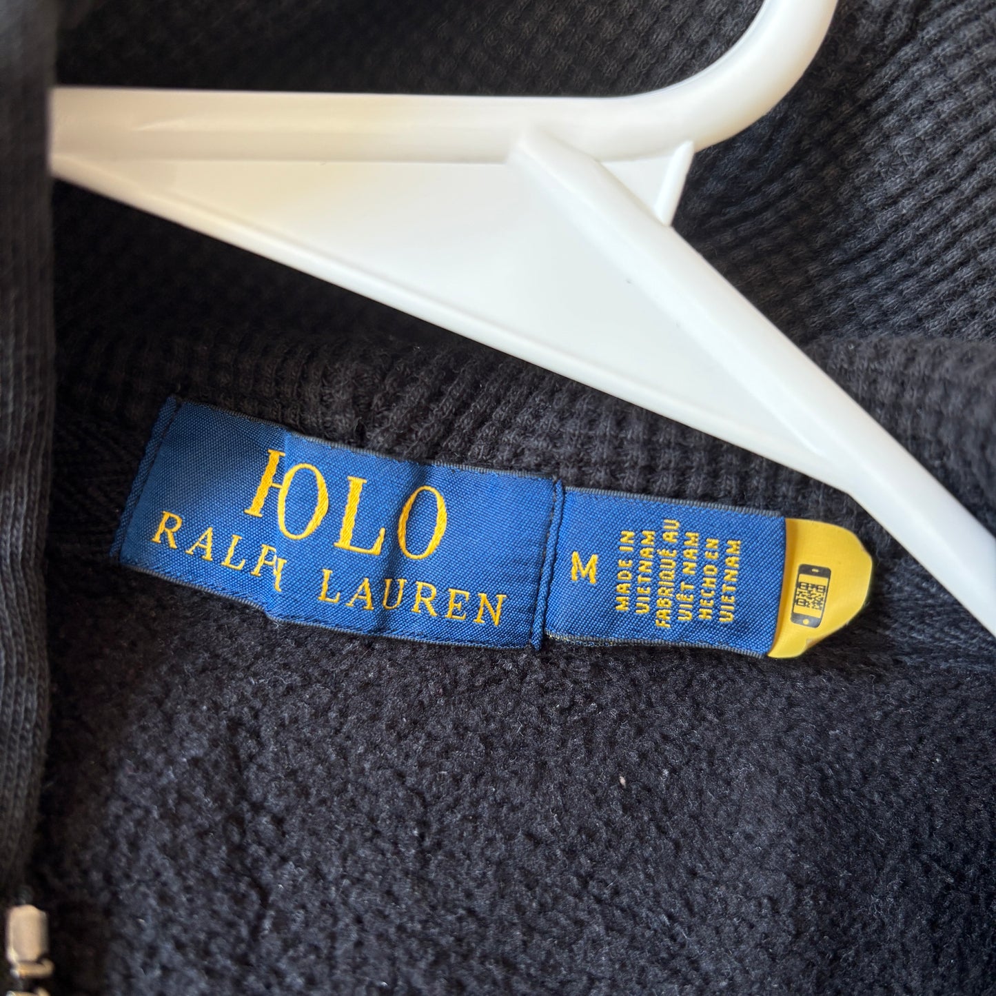 Vintage Ralph Lauren Black Hoodie Zip Embroidered Sweatshirt - M