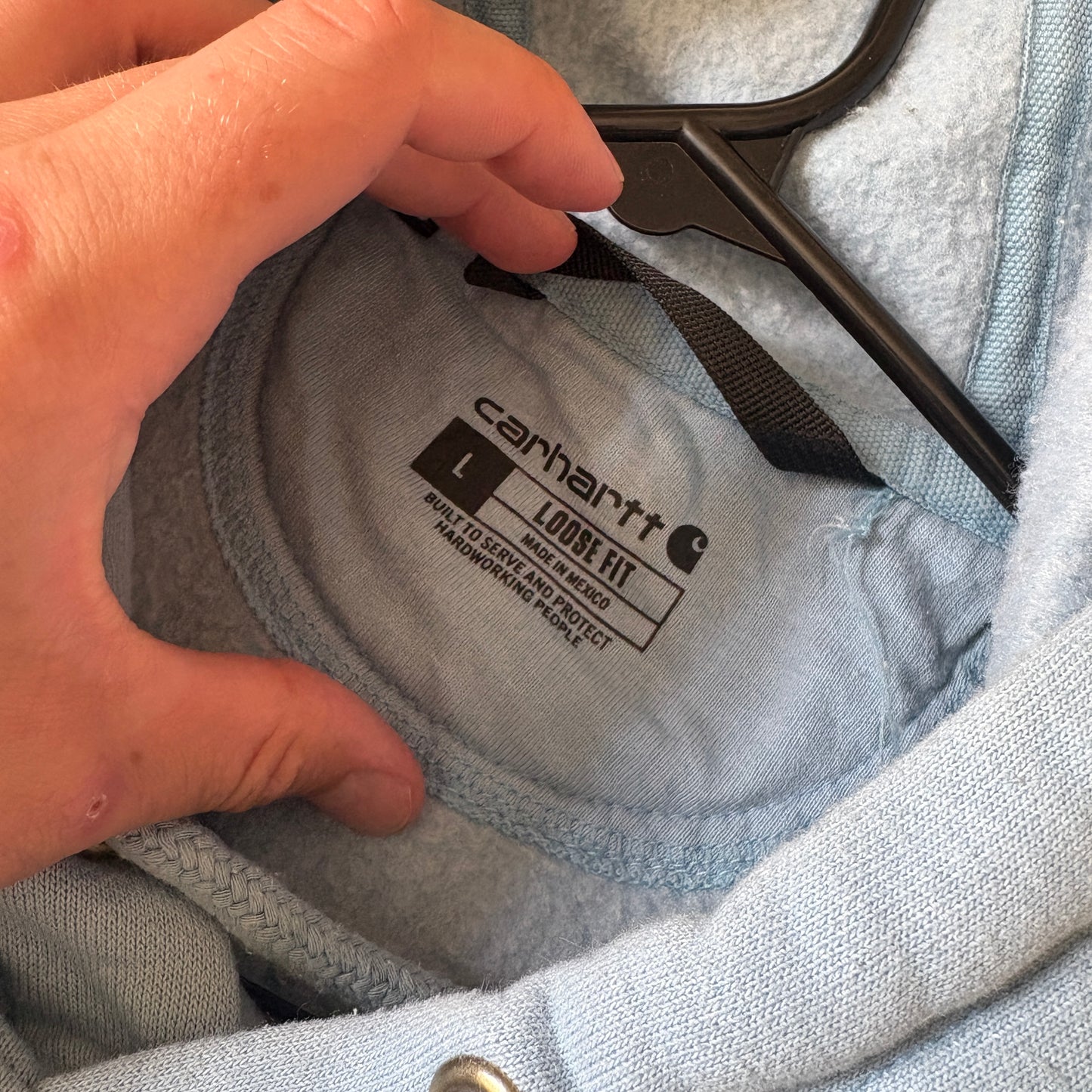 Vintage Carhartt Light Blue Hoodie Sweatshirt - L