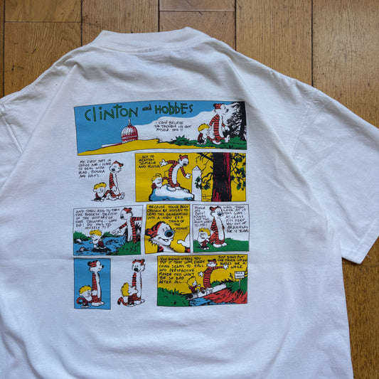 Vintage 1993 Calvin and Hobbes Spoof White Single Stitch Graphic T-Shirt - XL