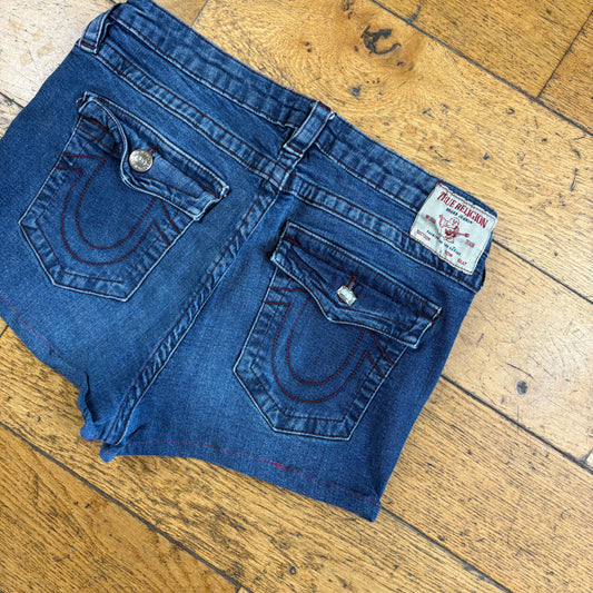 Vintage True Religion Blue Mini Embroidered Y2K Shorts Jorts - Size 10/12