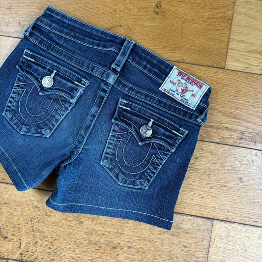 Vintage True Religion Womens Blue Embroidered Y2K Shorts Jorts - Size 4