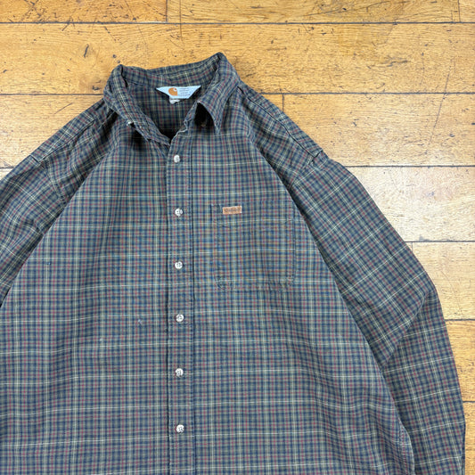 Vintage Carhartt Green Check Workwear Shirt - XL