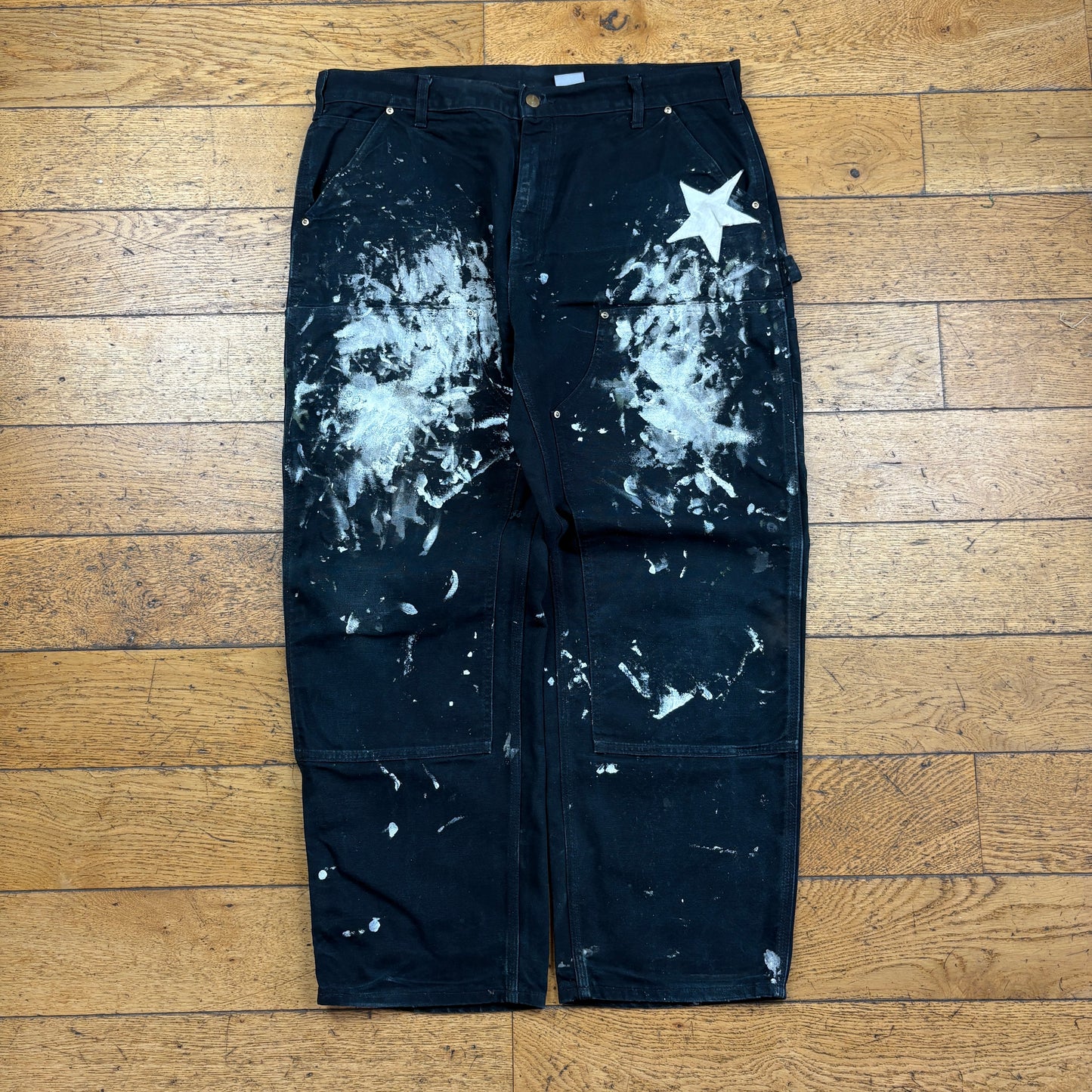 Vintage Carhartt Black Double Knee Workwear Carpenter Baggy Trousers - 38