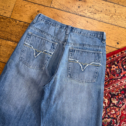 Vintage Route 66 Embroidered Blue Hip Hop Baggy Shorts Jorts - 32