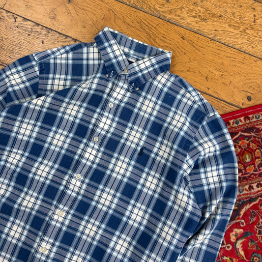 Vintage Ralph Lauren Blue Check Embroidered Shirt - M