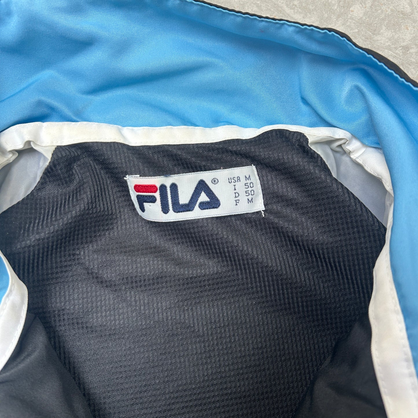Vintage Fila Black Tracksuit Track Shell Windbreaker Jacket - M