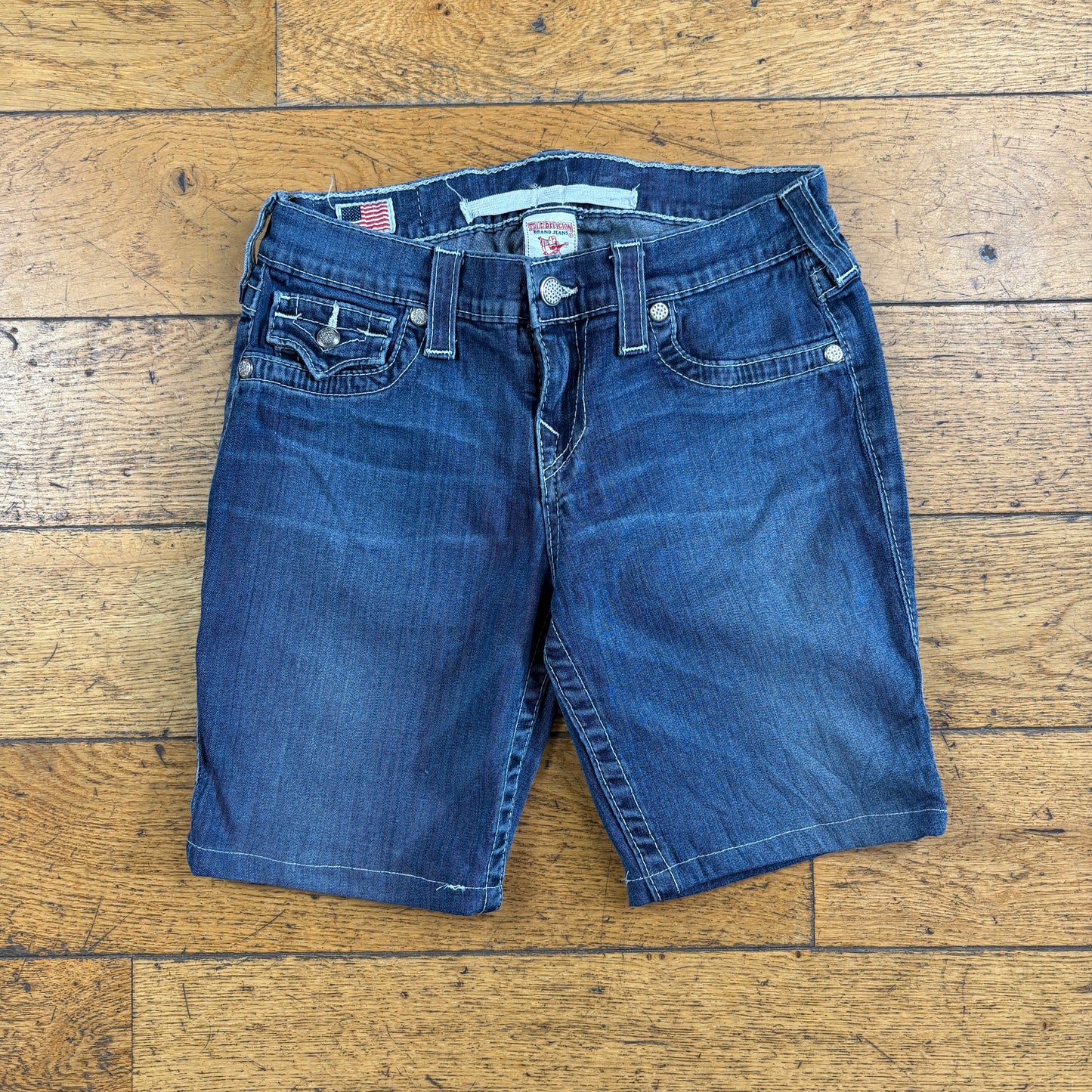 Vintage True Religion Blue Embroidered Y2K Shorts Jorts - 28
