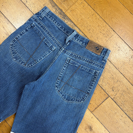 Vintage Raw Blue Embroidered Hip Hop Baggy Shorts Jorts - 34