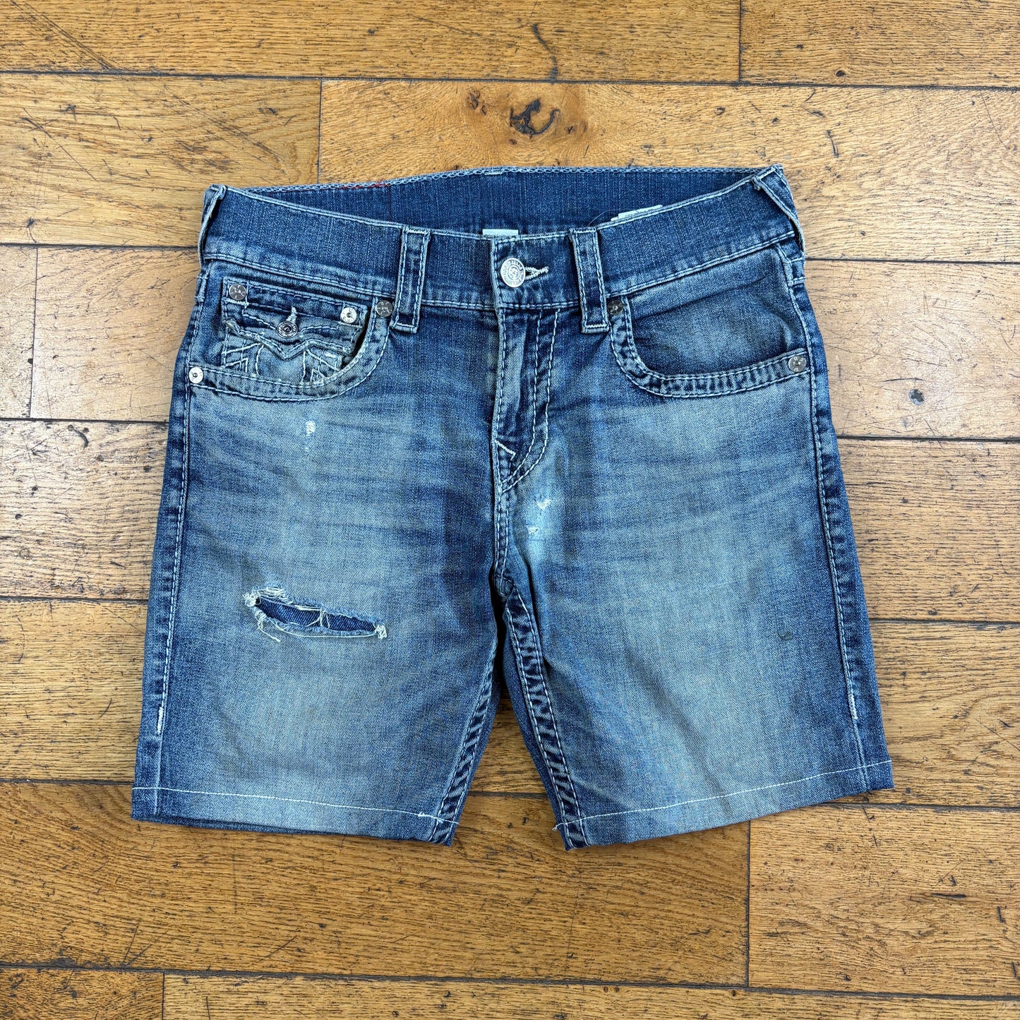 Vintage True Religion Blue Embroidered Y2K Shorts Jorts - 30
