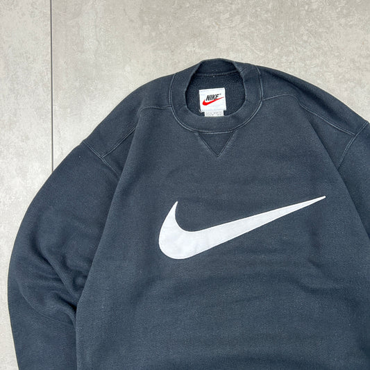 Vintage 90s Nike Swoosh Embroidered Black Sweatshirt - S