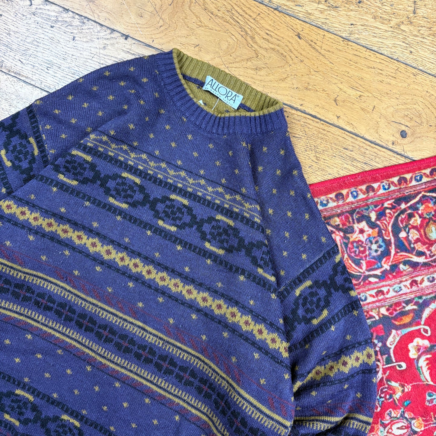 Vintage Purple Pattern Italian Knit Jumper - M