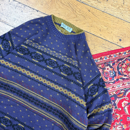 Vintage Purple Pattern Italian Knit Jumper - M