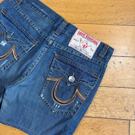 Vintage True Religion Blue Embroidered Y2K Shorts Jorts - 38