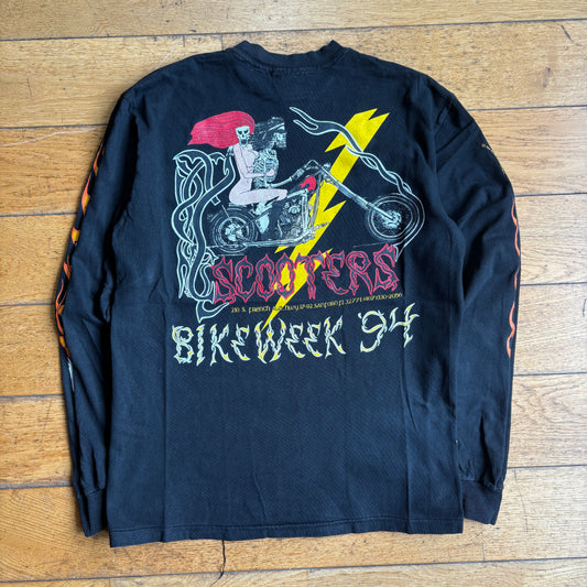 Vintage 1994 Easyriders Flames Motorbike Single Stitch Black Graphic T-Shirt - S